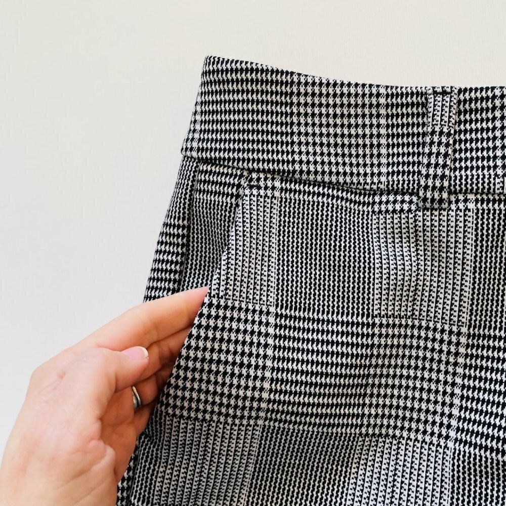 Ann TAylor Pant Trouser Houndstooth Herringbone Plaid Black White Winter Classic - Picture 2 of 9